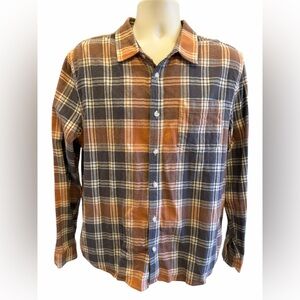 Liverpool Los Angeles Mens Shirt Size Large Brown Plaid Long Sleeve Button Down